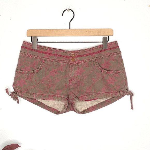 Free People Pants - Free People Pink Gray Cotton Shorts Side Tie Shorty Shorts Low Rise 2